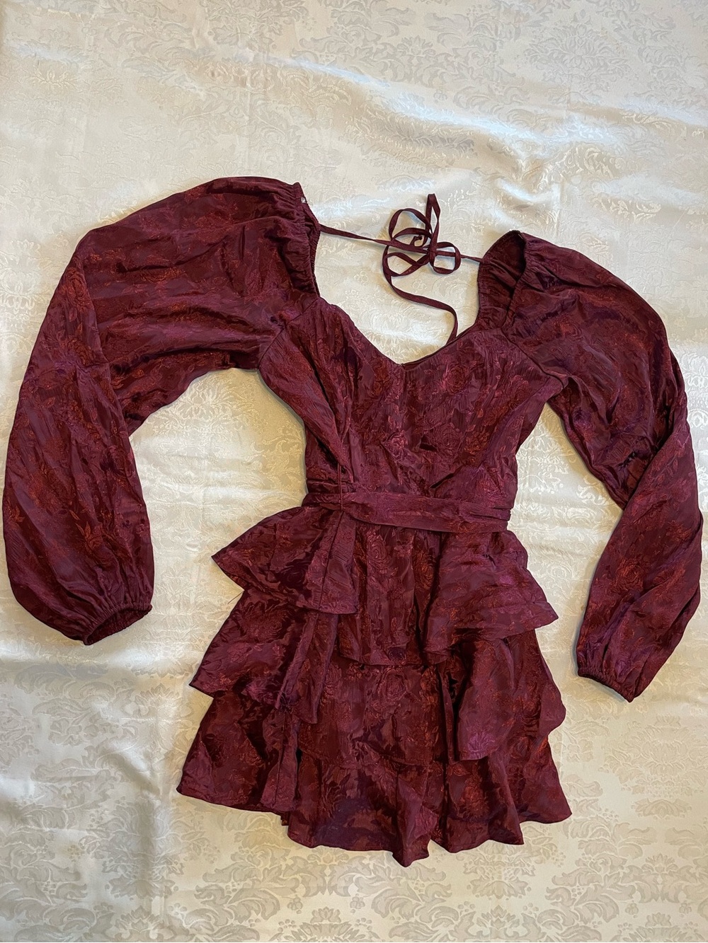 Altar'd State Burgundy Ruffled Romper Dress